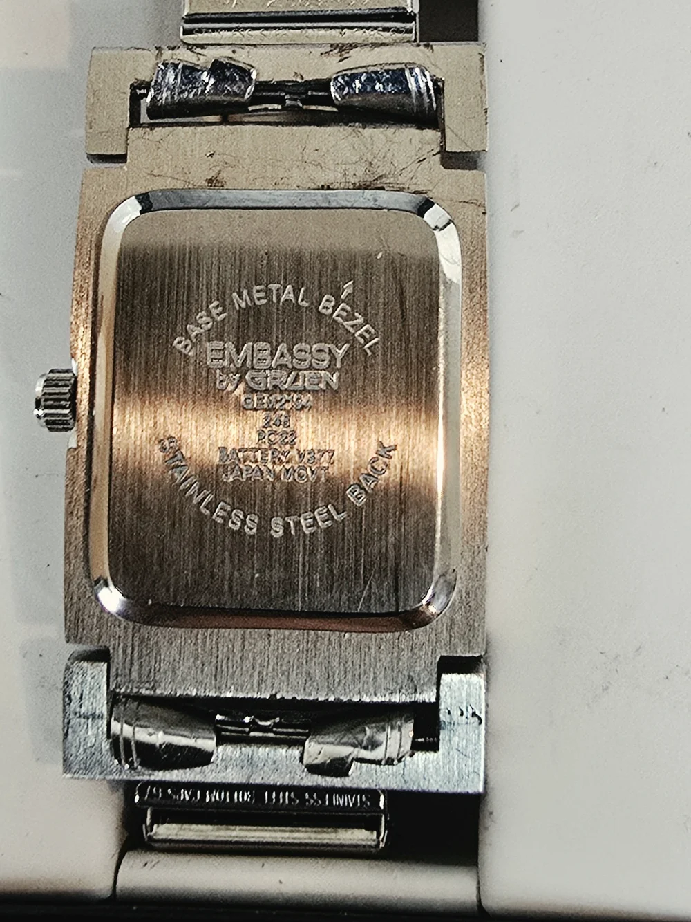 Embassy by Gruen Stainless Rectangular Silver Watch - White Dial